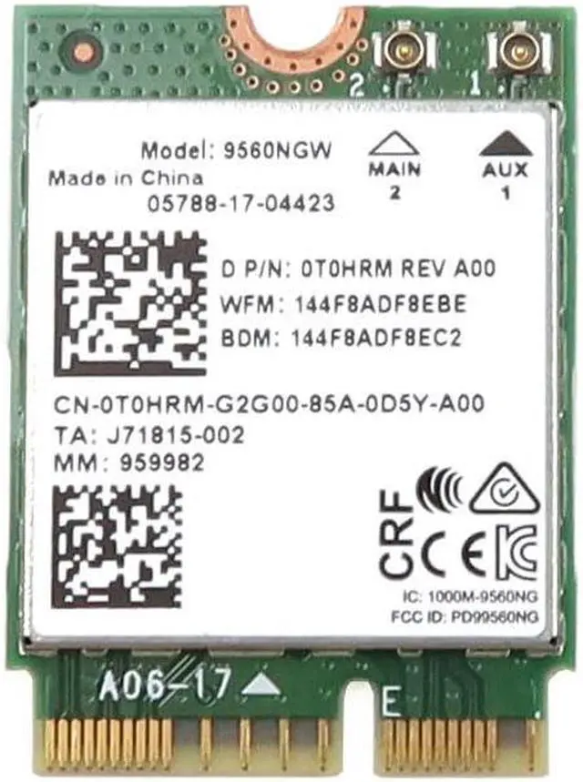 Alt view image 2 of 3 - 9560NGW Intel WIRELESS-AC 9560 Dual Band M.2 Cnvio Wlan BT 5.1 Wifi Card T0HRM Laptop Wireless Cards - Wifi - OEM