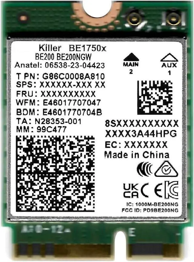 Main image of BE1750x Latest Killer Wi-Fi Card | Wi-Fi 7 Tri Band 2.4/5/6 GHz | 5.8 Gbps | Bluetooth 5.4 Support | M.2 PCIe | No vPro 802.11BE Wireless Card BE200.NGWG.NVX
