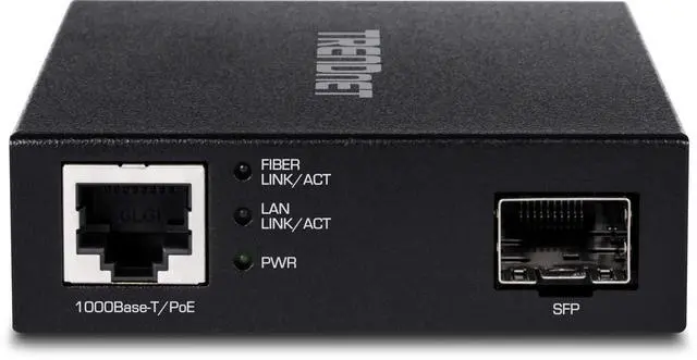 Alt view image 12 of 12 - TRENDnet TFC-PGSFP Gigabit PoE PD SFP Fiber Media Converter