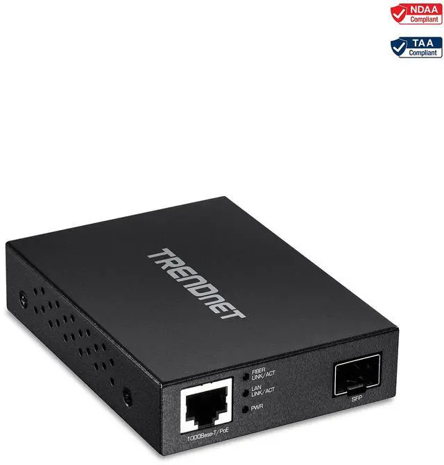 Alt view image 10 of 12 - TRENDnet TFC-PGSFP Gigabit PoE PD SFP Fiber Media Converter