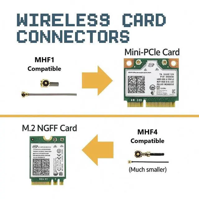 Alt view image 4 of 5 - 2-Pack 1st Generation U.FL to RP-SMA Female RF Antenna Cable Converters | MHF1 Compatible Connectors for Wi-Fi 4/5/6/6e/7 | 2.4GHz/5GHz/6GHz | Mini PCIe WiFi Cards