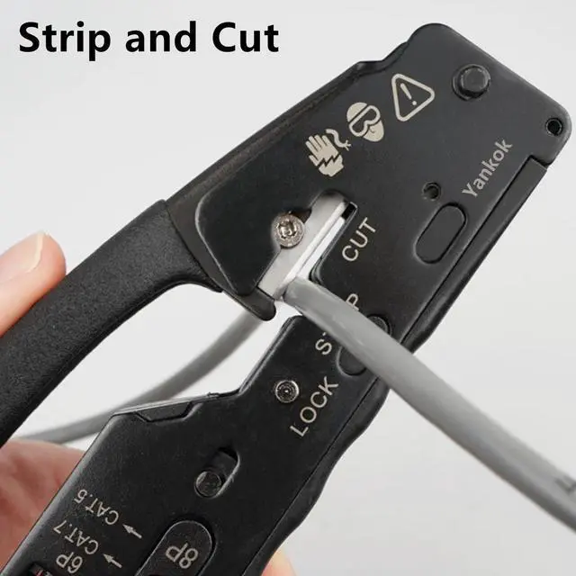 Alt view image 4 of 7 - Yankok [The Ultimate Pass Thru Crimper] Crimps RJ45 Pass Through RJ12 RJ11 Regular Network Connector and Strip Cut CAT5/5e CAT6/6a CAT7 Unshielded and Shielded Ethernet Cable Black Handle