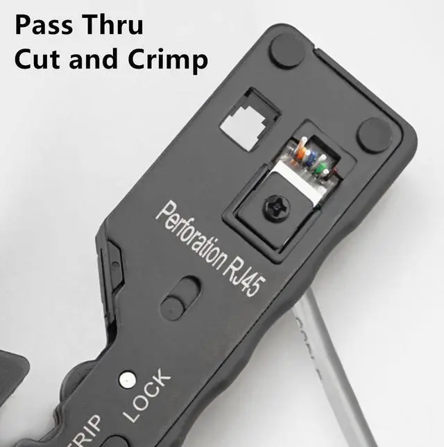 Alt view image 3 of 7 - Yankok [The Ultimate Pass Thru Crimper] Crimps RJ45 Pass Through RJ12 RJ11 Regular Network Connector and Strip Cut CAT5/5e CAT6/6a CAT7 Unshielded and Shielded Ethernet Cable Black Handle