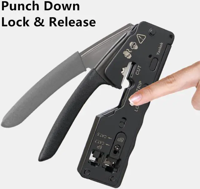Alt view image 6 of 7 - Yankok [The Ultimate Pass Thru Crimper] Crimps RJ45 Pass Through RJ12 RJ11 Regular Network Connector and Strip Cut CAT5/5e CAT6/6a CAT7 Unshielded and Shielded Ethernet Cable Black Handle