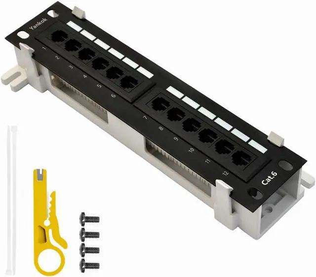 Main image of Yankok [CAT6 12 Port Patch Panel] Supports Back CAT5/5e with Bracket Rack / Wall Mount 10in.x1U Unshielded Color-Coded T568A/B Wiring (Come with Mini Punch Down Tool)