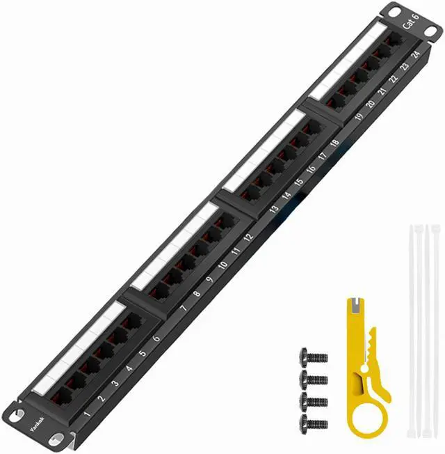 Main image of Yankok [CAT6 24 Port Patch Panel] Supports Back CAT5/5e Rack/Wall Mount 19in.x1U Unshielded Color-Coded T568A/B Wiring (Come with Mini Punch Down Tool)