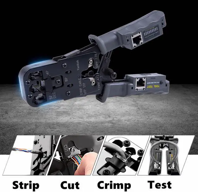 Alt view image 6 of 7 - Yankok [RJ45 RJ12 RJ11 Cable Tester Crimper] for 8P 6P 4P Network Connectors and CAT5 CAT6 Ethernet Cables Crimp Strip Cut and Test All in One