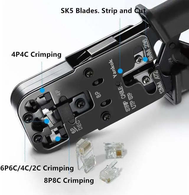 Alt view image 4 of 7 - Yankok [RJ45 RJ12 RJ11 Cable Tester Crimper] for 8P 6P 4P Network Connectors and CAT5 CAT6 Ethernet Cables Crimp Strip Cut and Test All in One