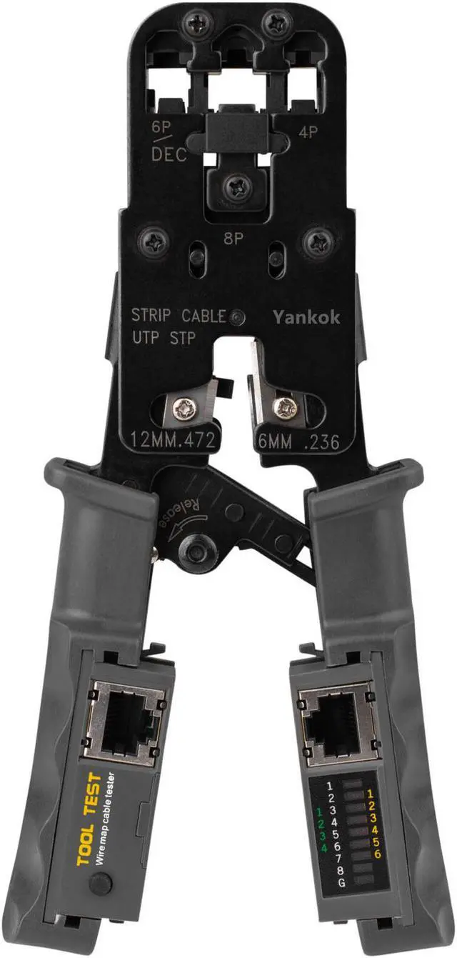 Main image of Yankok [RJ45 RJ12 RJ11 Cable Tester Crimper] for 8P 6P 4P Network Connectors and CAT5 CAT6 Ethernet Cables Crimp Strip Cut and Test All in One