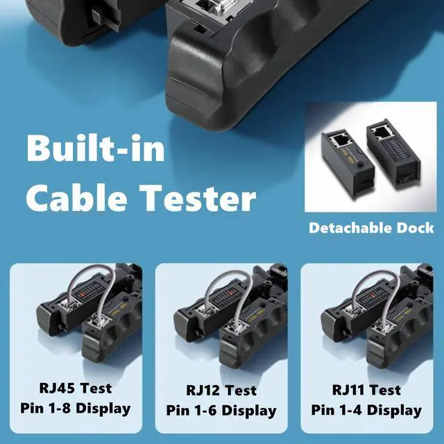 Alt view image 5 of 7 - Yankok [468ST Cable Tester Crimper] for 8P 6P 4P Network Connectors and CAT5 CAT6 Ethernet Cables RJ45 RJ12 RJ11 Crimp Strip Cut and Test All in One