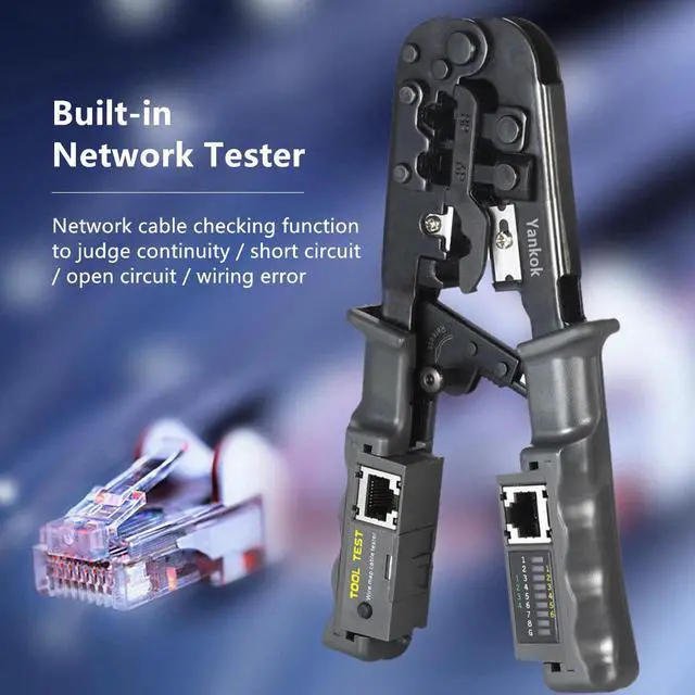 Alt view image 2 of 7 - Yankok [N5684CR Cable Tester Crimper] for RJ45 RJ12 RJ11 Network Connectors and CAT5 CAT6 Ethernet Cables 8P 6P 4P Crimp Strip Cut and Test All in One