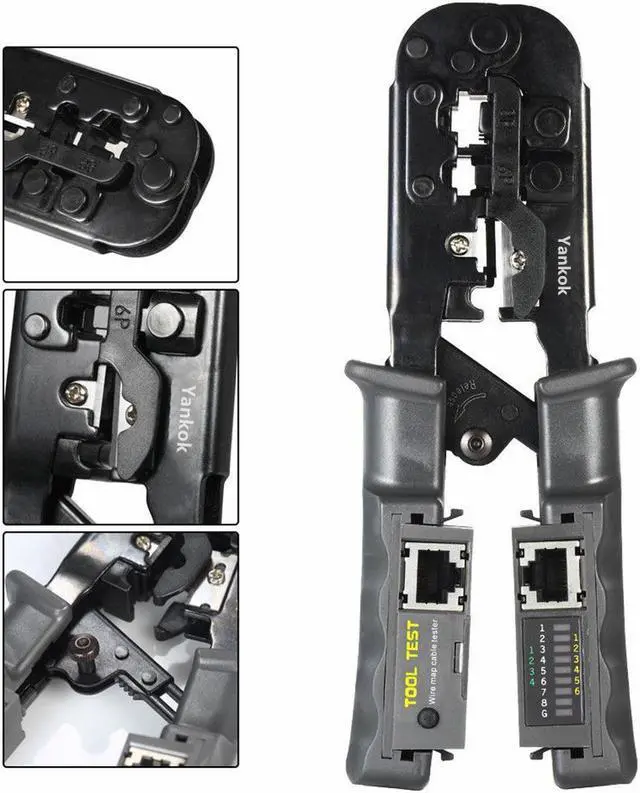 Alt view image 6 of 7 - Yankok [N5684CR Cable Tester Crimper] for RJ45 RJ12 RJ11 Network Connectors and CAT5 CAT6 Ethernet Cables 8P 6P 4P Crimp Strip Cut and Test All in One
