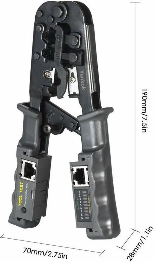Alt view image 4 of 7 - Yankok [N5684CR Cable Tester Crimper] for RJ45 RJ12 RJ11 Network Connectors and CAT5 CAT6 Ethernet Cables 8P 6P 4P Crimp Strip Cut and Test All in One