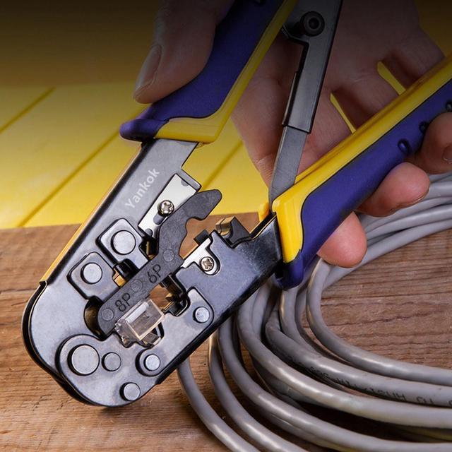 Alt view image 4 of 7 - Yankok [RJ45 RJ12 RJ11 Modular Crimper] for CAT5/5e CAT6 Network Connectors 8P/6P/4P and UTP/STP Ethernet Cables Strip Cut and Crimp Tool N5684R Purple Handle (Ratcheting Mechanism. Easy to Storage)