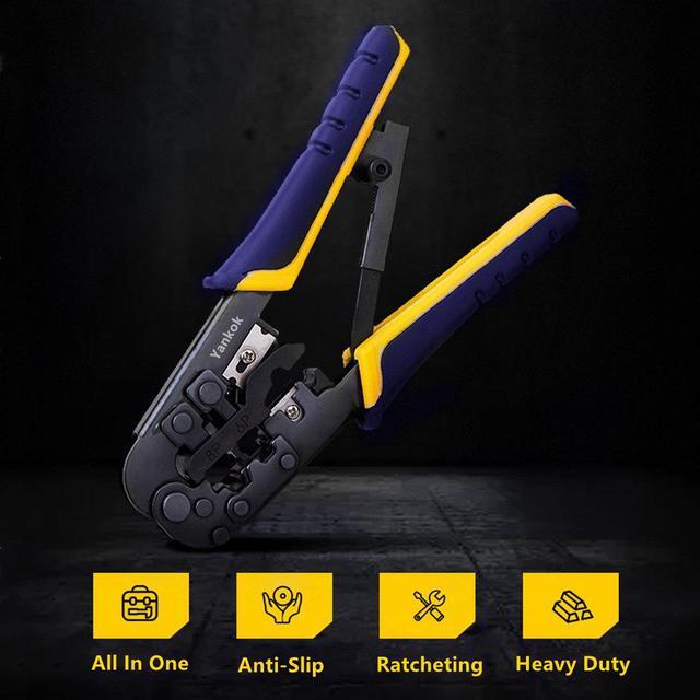 Alt view image 6 of 7 - Yankok [RJ45 RJ12 RJ11 Modular Crimper] for CAT5/5e CAT6 Network Connectors 8P/6P/4P and UTP/STP Ethernet Cables Strip Cut and Crimp Tool N5684R Purple Handle (Ratcheting Mechanism. Easy to Storage)