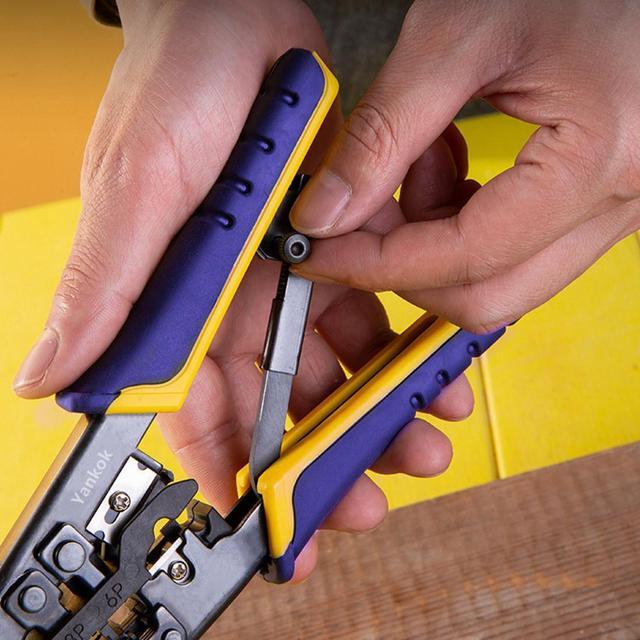 Alt view image 5 of 7 - Yankok [RJ45 RJ12 RJ11 Modular Crimper] for CAT5/5e CAT6 Network Connectors 8P/6P/4P and UTP/STP Ethernet Cables Strip Cut and Crimp Tool N5684R Purple Handle (Ratcheting Mechanism. Easy to Storage)