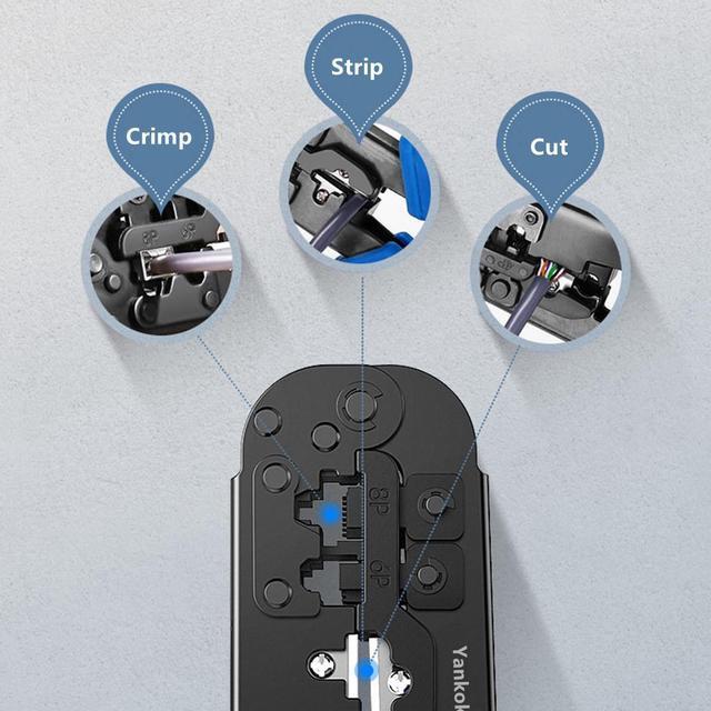 Alt view image 2 of 7 - Yankok [RJ45 RJ12 RJ11 Modular Crimper] for CAT5/5e CAT6 Network Connectors 8P/6P/4P and UTP/STP Ethernet Cables Strip Cut and Crimp Tool N5684R Purple Handle (Ratcheting Mechanism. Easy to Storage)