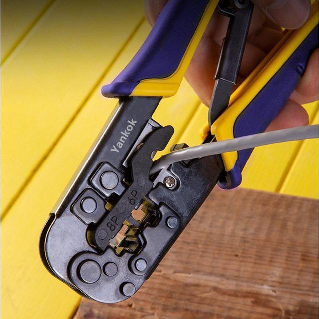 Alt view image 3 of 7 - Yankok [RJ45 RJ12 RJ11 Modular Crimper] for CAT5/5e CAT6 Network Connectors 8P/6P/4P and UTP/STP Ethernet Cables Strip Cut and Crimp Tool N5684R Purple Handle (Ratcheting Mechanism. Easy to Storage)