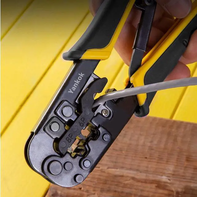 Alt view image 3 of 7 - Yankok [RJ45 RJ12 RJ11 Modular Crimper] for CAT5/5e CAT6 Network Connectors 8P/6P/4P and UTP/STP Ethernet Cables Strip Cut and Crimp Tool N5684R Black Handle (Ratcheting Mechanism. Easy to Storage)
