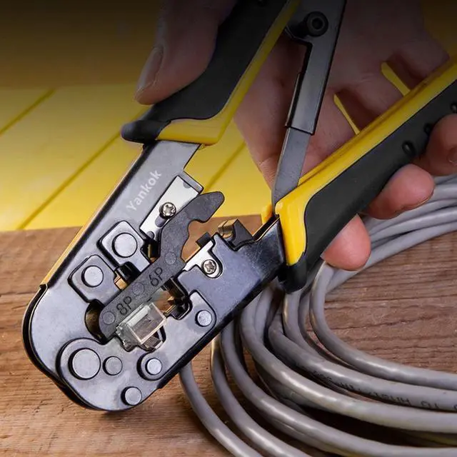 Alt view image 4 of 7 - Yankok [RJ45 RJ12 RJ11 Modular Crimper] for CAT5/5e CAT6 Network Connectors 8P/6P/4P and UTP/STP Ethernet Cables Strip Cut and Crimp Tool N5684R Black Handle (Ratcheting Mechanism. Easy to Storage)