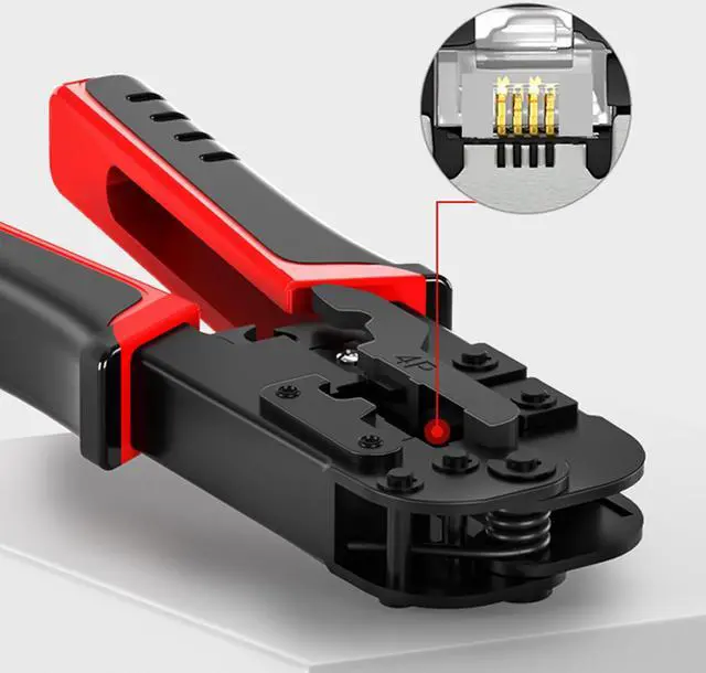 Alt view image 5 of 7 - Yankok [RJ45 RJ12 RJ11 Modular Crimper] for CAT5/5e CAT6 Network Connectors 8P/6P/4P and UTP/STP Ethernet Cables Strip Cut and Crimp Tool N5684R Red Handle (Ratcheting Mechanism. Easy to Storage)