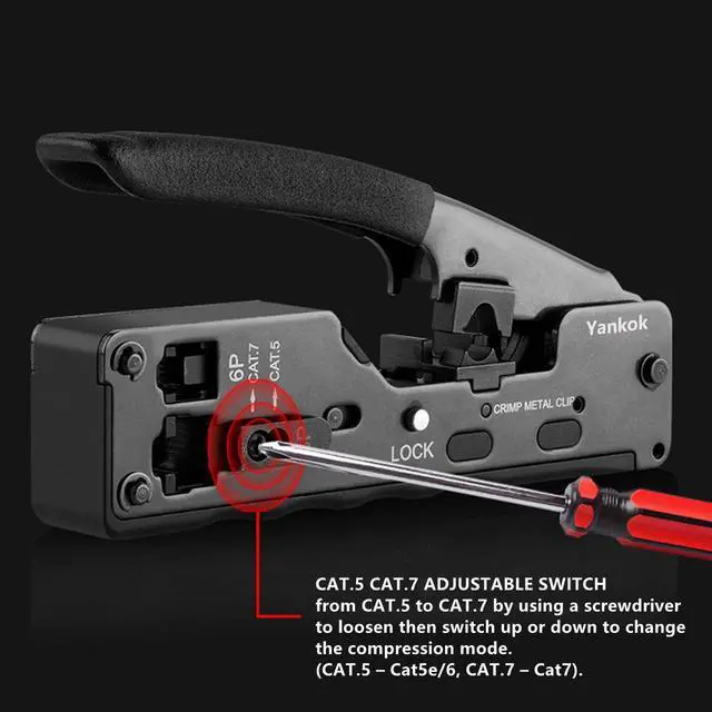 Alt view image 4 of 7 - Yankok [CAT5/5e CAT6/6a CAT7 Modular Crimper] Crimps Shielded and Unshielded RJ45 (8P8C) RJ12 (6P6C) RJ11 (6P4C) Network Connectors Ethernet Data and Telephone Jacks Matte Black