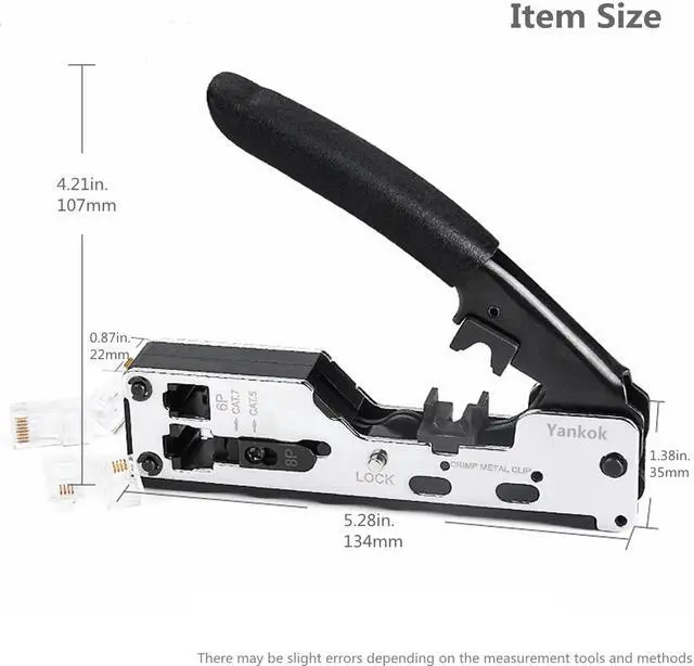Alt view image 2 of 7 - Yankok [CAT5/5e CAT6/6a CAT7 Modular Crimper] Crimps Shielded and Unshielded RJ45 (8P8C) RJ12 (6P6C) RJ11 (6P4C) Network Connectors Ethernet Data and Telephone Jacks Quick Silver