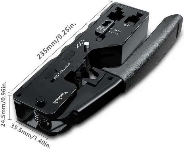 Alt view image 2 of 7 - Yankok [CAT5/5e CAT6/6a CAT7 Modular Crimper] Crimps Shielded and Unshielded RJ45 (8P8C) RJ12 (6P6C) RJ11 (6P4C) Network Connectors Ethernet Data and Telephone Jacks Black Handle