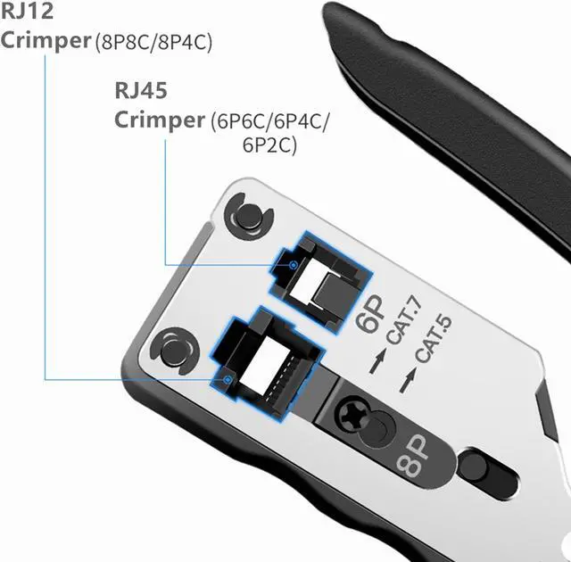 Alt view image 4 of 7 - Yankok [CAT5 CAT6 CAT7 Modular Crimper] for Shielded and Unshielded RJ45 RJ12 RJ11 Network Connectors Ethernet Crimp Tool Silver (Come with Screwdriver and Cable Stripper)