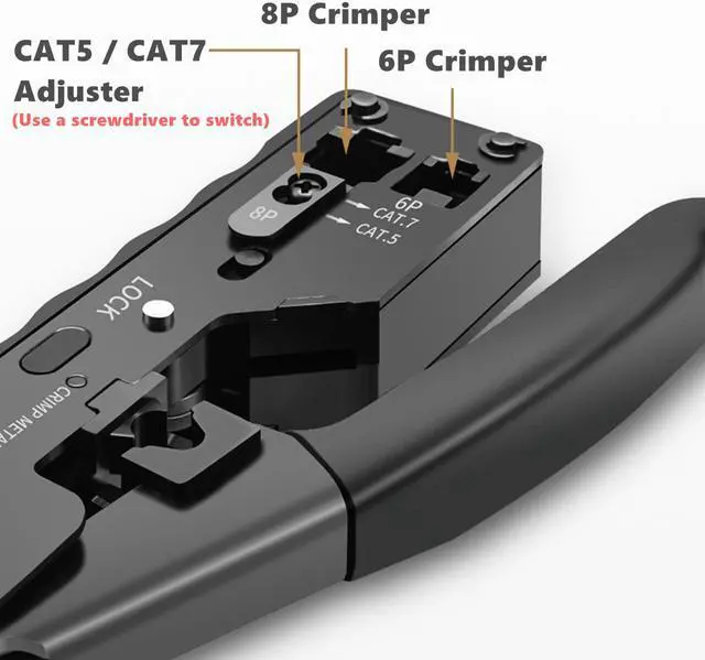 Alt view image 3 of 7 - Yankok [CAT5 CAT6 CAT7 Modular Crimper] for Shielded and Unshielded RJ45 RJ12 RJ11 Network Connectors Ethernet Crimp Tool Black (Come with Screwdriver and Cable Stripper)