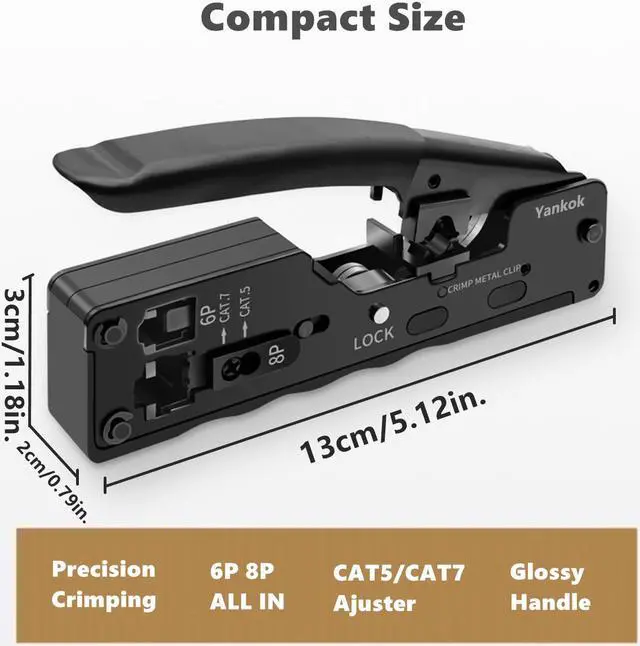 Alt view image 2 of 7 - Yankok [CAT5 CAT6 CAT7 Modular Crimper] for Shielded and Unshielded RJ45 RJ12 RJ11 Network Connectors Ethernet Crimp Tool Black (Come with Screwdriver and Cable Stripper)