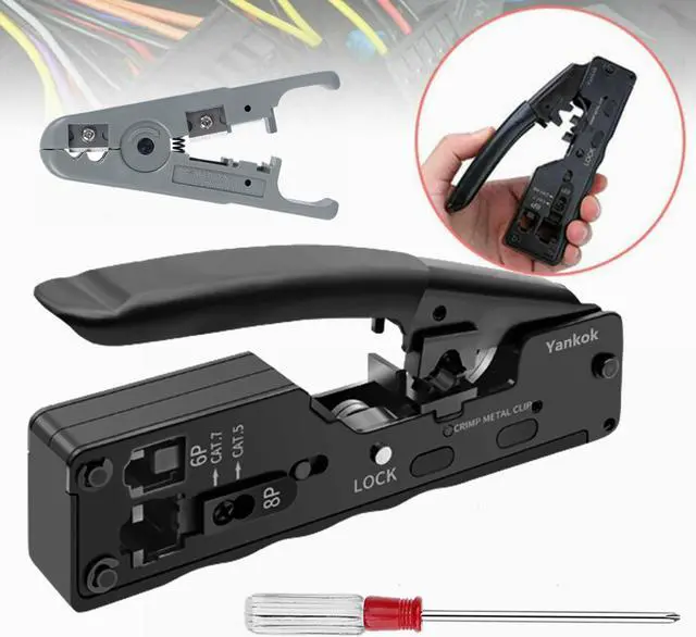 Alt view image 7 of 7 - Yankok [CAT5 CAT6 CAT7 Modular Crimper] for Shielded and Unshielded RJ45 RJ12 RJ11 Network Connectors Ethernet Crimp Tool Black (Come with Screwdriver and Cable Stripper)