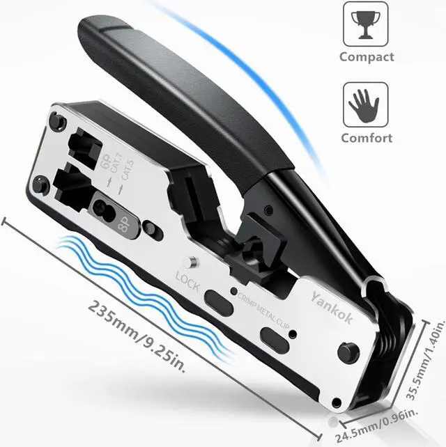 Alt view image 7 of 7 - Yankok [CAT5 CAT6 CAT7 Modular Crimper] for Shielded and Unshielded RJ45 RJ12 RJ11 Network Connectors Ethernet Crimp Tool Silver (Come with Mini Cable Stripper)