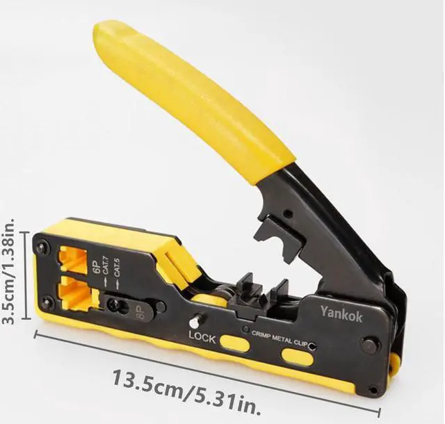 Alt view image 3 of 7 - Yankok [CAT6a CAT7 Pass Through Crimper] for RJ45 Pass-Thru RJ12 RJ11 Regular and CAT5/5e CAT6 Unshielded Network Connectors Crimp and Cut (HT7088 Yellow. Come with Cable Stripper Cutter)