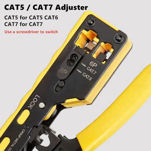 Alt view image 5 of 7 - Yankok [CAT6a CAT7 Pass Through Crimper] for RJ45 Pass-Thru RJ12 RJ11 Regular and CAT5/5e CAT6 Unshielded Network Connectors Crimp and Cut (HT7088 Yellow. Come with Cable Stripper Cutter)