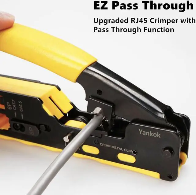 Alt view image 6 of 7 - Yankok [CAT6a CAT7 Pass Through Crimper] for RJ45 Pass-Thru RJ12 RJ11 Regular and CAT5/5e CAT6 Unshielded Network Connectors Crimp and Cut (HT7088 Yellow. Come with Cable Stripper Cutter)