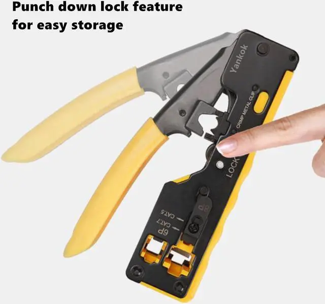 Alt view image 7 of 7 - Yankok [CAT6a CAT7 Pass Through Crimper] for RJ45 Pass-Thru RJ12 RJ11 Regular and CAT5/5e CAT6 Unshielded Network Connectors Crimp and Cut (HT7088 Yellow. Come with Cable Stripper Cutter)