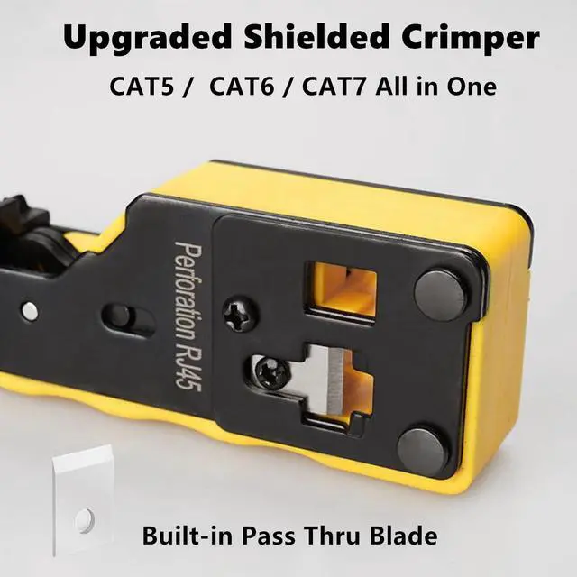 Alt view image 4 of 7 - Yankok [CAT6a CAT7 Pass Through Crimper] for RJ45 Pass-Thru RJ12 RJ11 Regular and CAT5/5e CAT6 Unshielded Network Connectors Crimp and Cut (HT7088 Yellow. Come with Cable Stripper Cutter)