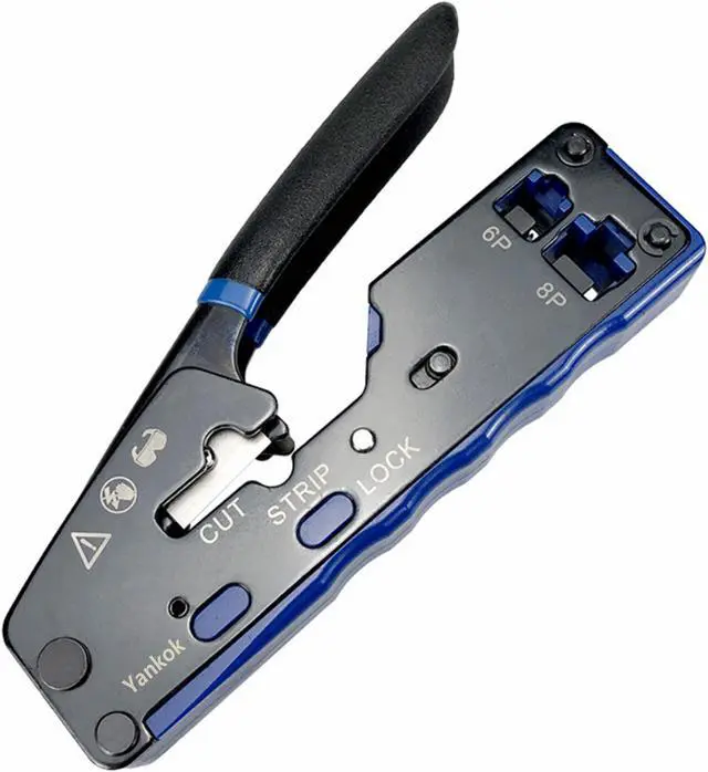 Alt view image 2 of 6 - Yankok [RJ45 RJ12 RJ11 Modular Crimper] for CAT5/5e CAT6 Network Connectors CAT6a CAT7 Shielded Plugs Strip Cut Crimp Tool Blue Handle (Come with 3x Network Connectors)