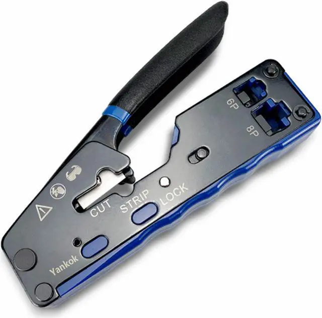 Main image of Yankok [RJ45 RJ12 RJ11 Modular Crimper] for CAT5/5e CAT6 Network Connectors CAT6a CAT7 Shielded Plugs Strip Cut Crimp Tool Blue Handle (Come with 3x Network Connectors)