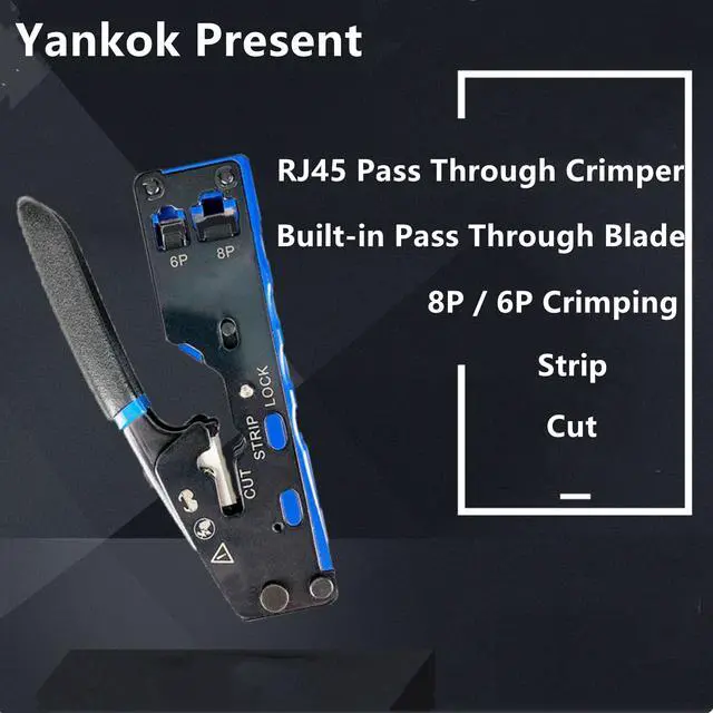 Alt view image 6 of 6 - Yankok [RJ45 RJ12 RJ11 Modular Crimper] for CAT5/5e CAT6 Network Connectors CAT6a CAT7 Shielded Plugs Strip Cut Crimp Tool Blue Handle (Come with 3x Network Connectors)