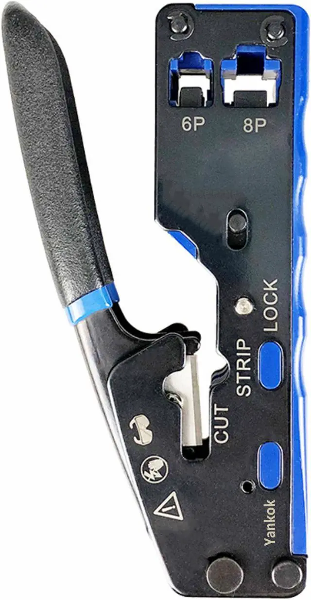 Alt view image 4 of 6 - Yankok [RJ45 RJ12 RJ11 Modular Crimper] for CAT5/5e CAT6 Network Connectors CAT6a CAT7 Shielded Plugs Strip Cut Crimp Tool Blue Handle (Come with 3x Network Connectors)