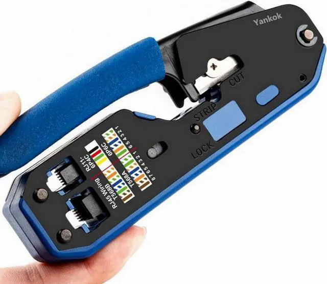 Alt view image 6 of 7 - Yankok [RJ45 RJ12 RJ11 Modular Crimper] for CAT5/5e CAT6 Network Connectors CAT6a CAT7 Shielded Plugs Strip Cut Crimp Tool Blue Handle (Come with 15x Network Connectors)