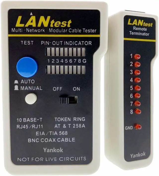 Main image of Yankok [LANtest Multi-Network Modular Cable Tester Kit] for 10Base-T (Cat5/5e Cat6), 10Base-2 (Coaxial), RJ45 RJ11 Modular Cables, 356A, TIA-568A/568B, Token Ring and Telephone Cables Test
