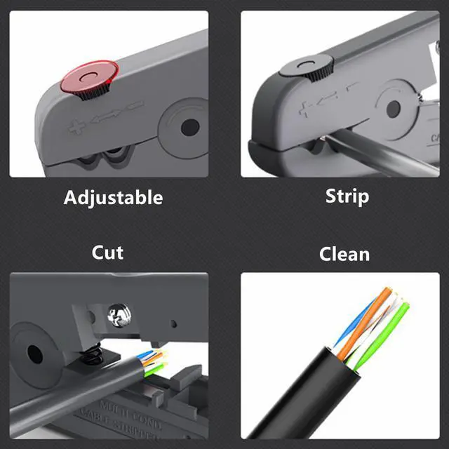 Alt view image 7 of 7 - Yankok [S501B Cable Stripping and Cutting Tool] Gray with Adjustable Blade Depth For UTP, FTP, STP, CAT5/5e CAT6/6a Ethernet, RG59/6/7/11 Coax Cables, Date Telephone Round and Flat Wires Strip Cut