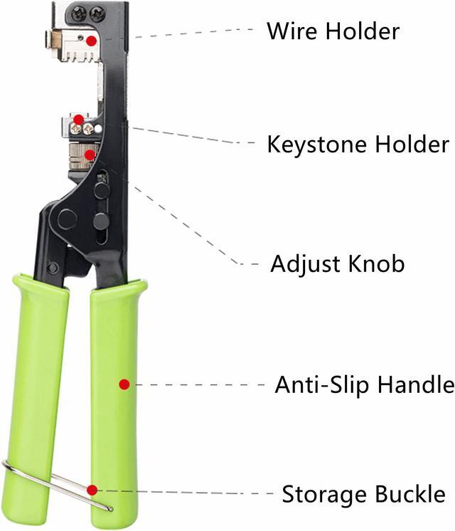 Alt view image 3 of 7 - Yankok 180 Degree Keystone Jack Punch Down Tool (Fit Specific AMP 110 Series 8 Position Jacks Only), CAT5/5e and CAT6/6A Adapter Fast Termination Crimper, One Hand Operation Green Handle