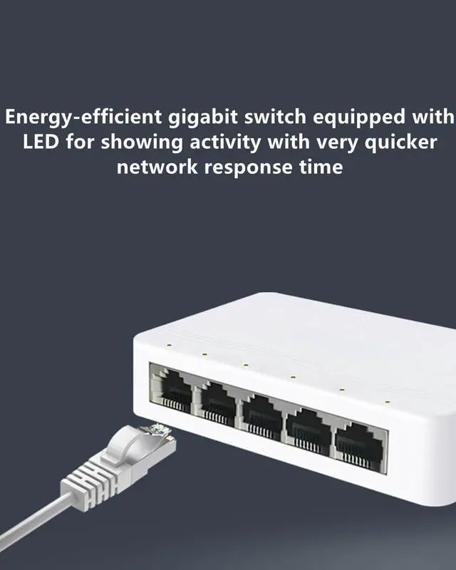 Alt view image 3 of 7 - Yankok 5 Port Gigabit Ethernet Switch 10/100 Mbps Desktop Ethernet Splitter 4 Port Device Hub and 1 Port Router Internet Connect Unmanaged Unshielded White Plug and Play with Power Adapter