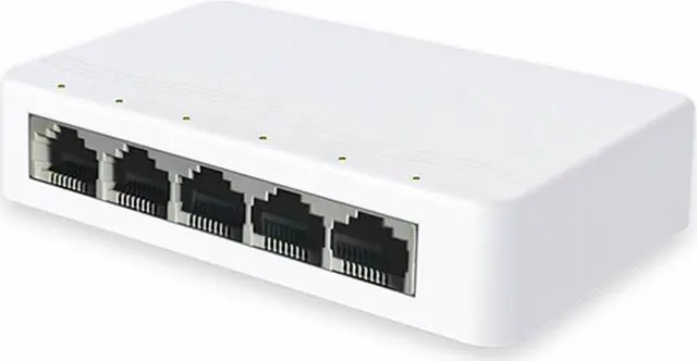 Main image of Yankok 5 Port Gigabit Ethernet Switch 10/100 Mbps Desktop Ethernet Splitter 4 Port Device Hub and 1 Port Router Internet Connect Unmanaged Unshielded White Plug and Play with Power Adapter