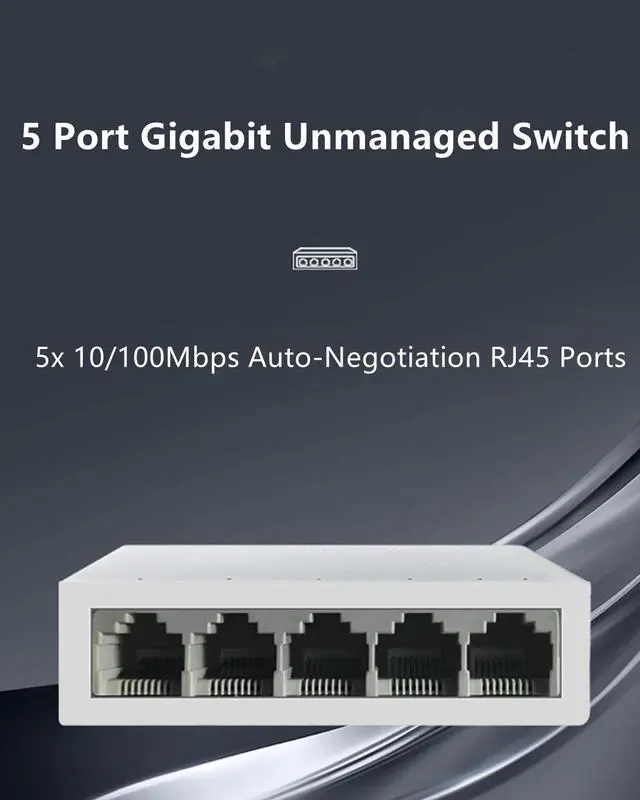 Alt view image 2 of 7 - Yankok 5 Port Gigabit Ethernet Switch 10/100 Mbps Desktop Ethernet Splitter 4 Port Device Hub and 1 Port Router Internet Connect Unmanaged Unshielded White Plug and Play with Power Adapter
