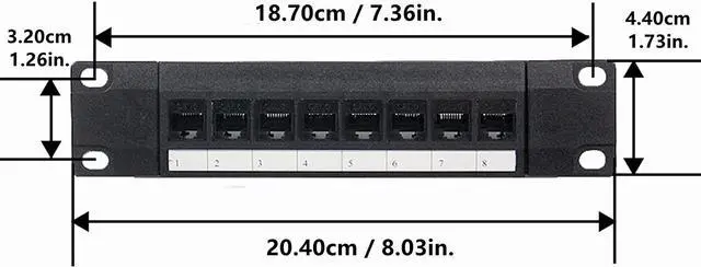 Alt view image 3 of 3 - Yankok [CAT6 8 Port Feed Through Patch Panel] 10in. 1U with Built-in Pass Thru Inline Coupler Supports Back CAT5/5e Rack Wall Mount Unshielded RJ45 Ethernet